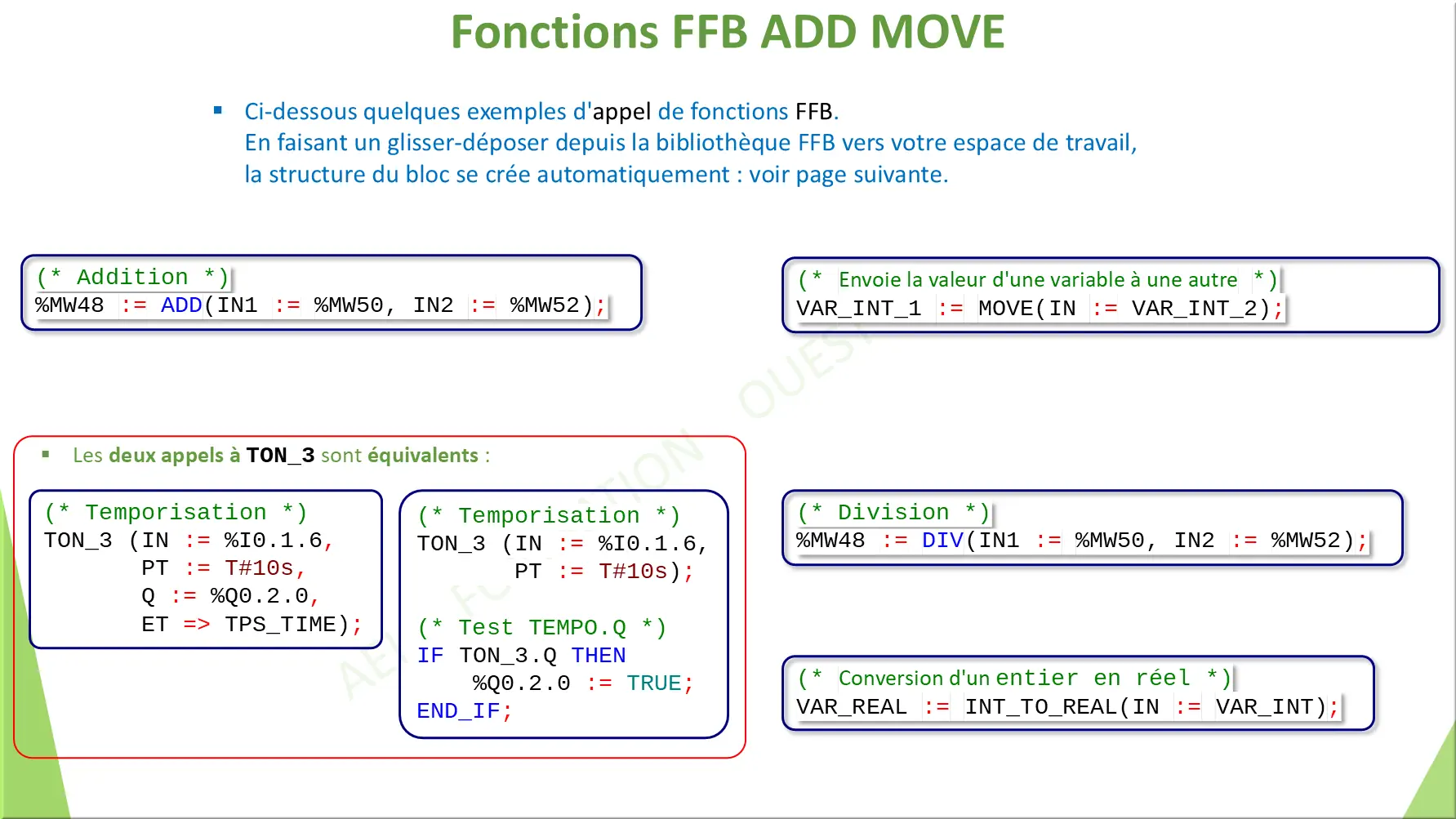 Fonctions FFB ADD MOVE